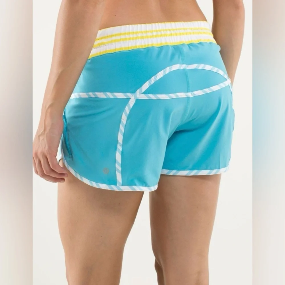 Lululemon Run: Track Attack Short in Spry Blue / Twin Stripe Spry Blue
